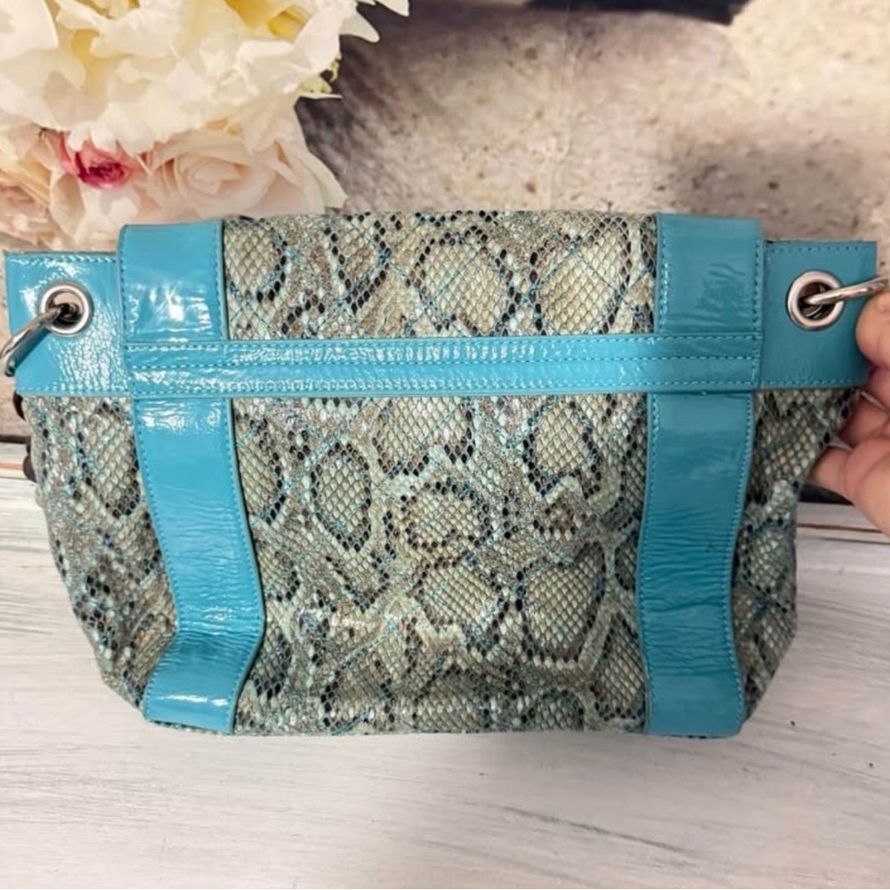 Sharif Teal Snake-Pattern Shoulder Bag w Silver Accents - Picture 9 of 10